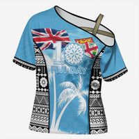 Personalised Fiji Day 2026 Cross Shoulder Shirt Masi Tapa Pattern With Palm Tree