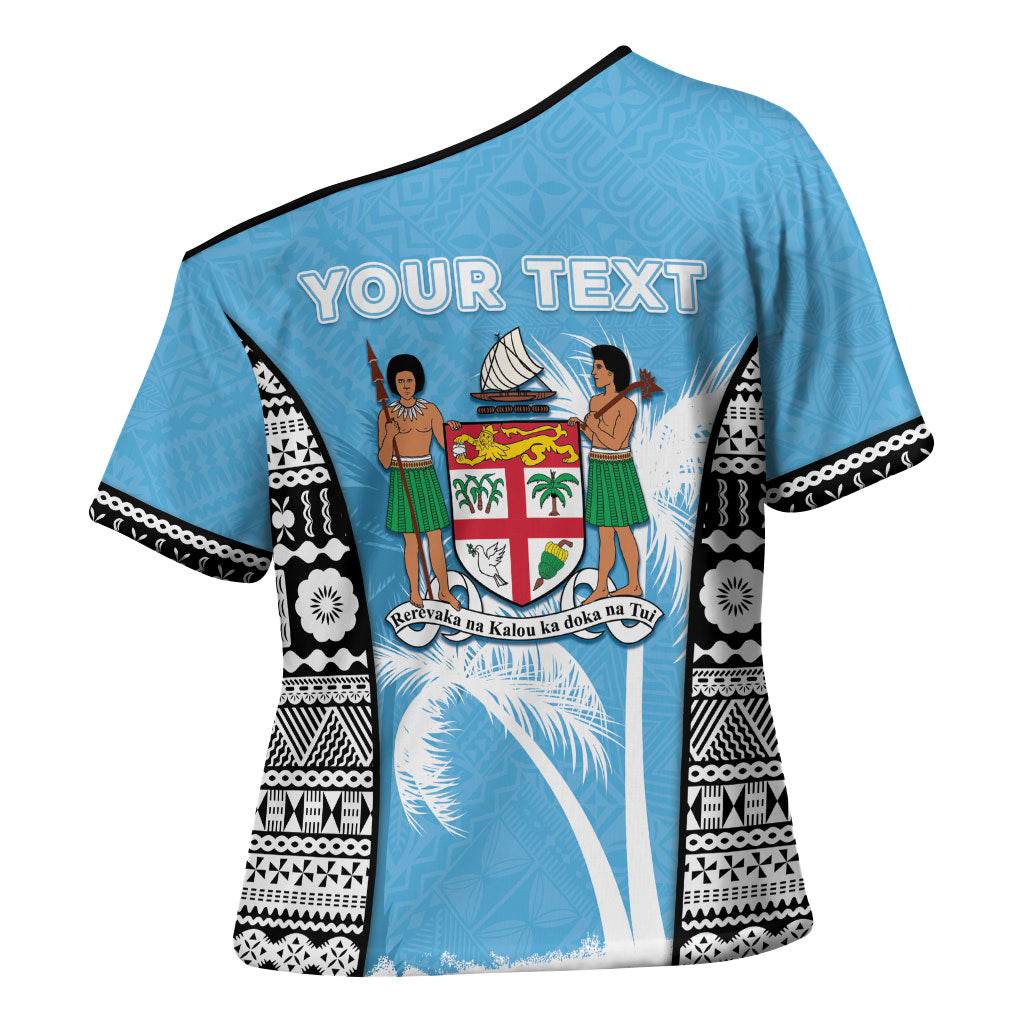 Personalised Fiji Day 2026 Cross Shoulder Shirt Masi Tapa Pattern With Palm Tree