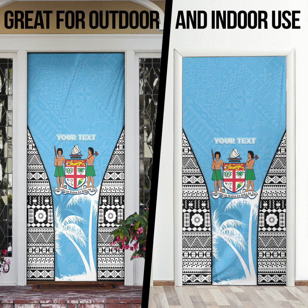 Personalised Fiji Day 2026 Door Cover Masi Tapa Pattern With Palm Tree