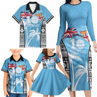 Personalised Fiji Day 2026 Family Matching Long Sleeve Bodycon Dress and Hawaiian Shirt Masi Tapa Pattern With Palm Tree
