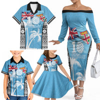 Personalised Fiji Day 2026 Family Matching Off The Shoulder Long Sleeve Dress and Hawaiian Shirt Masi Tapa Pattern With Palm Tree