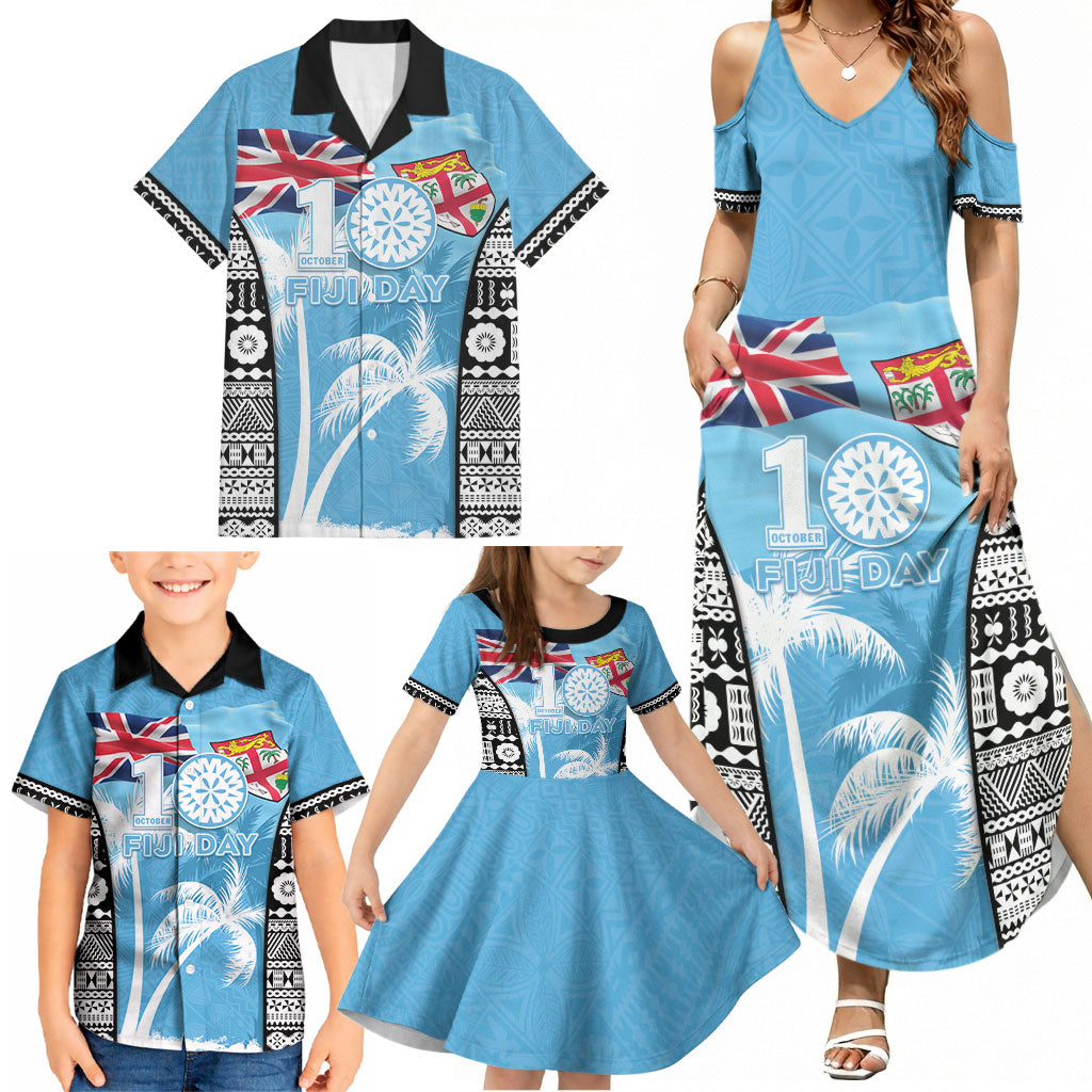 Personalised Fiji Day 2026 Family Matching Summer Maxi Dress and Hawaiian Shirt Masi Tapa Pattern With Palm Tree