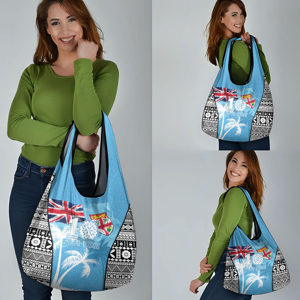 Fiji Day 2026 Grocery Bag Masi Tapa Pattern With Palm Tree