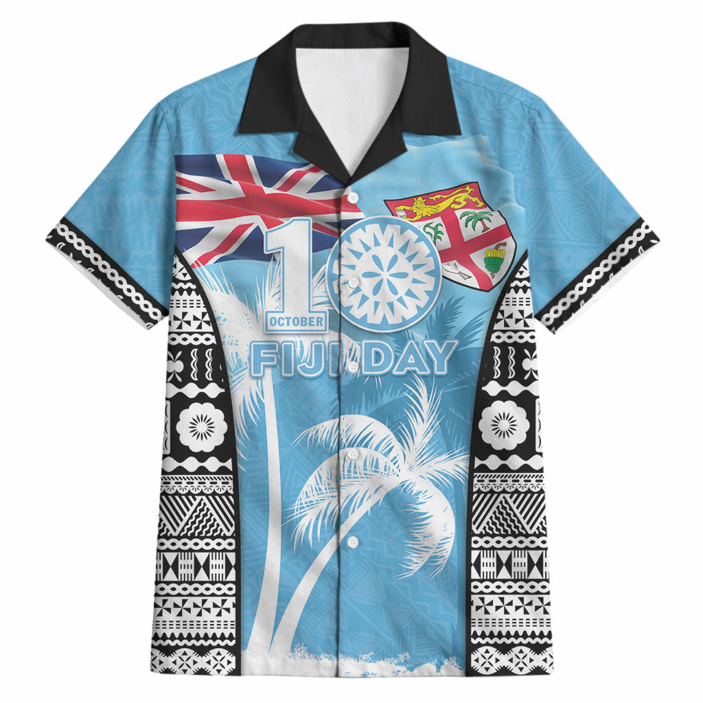 Personalised Fiji Day 2026 Hawaiian Shirt Masi Tapa Pattern With Palm Tree