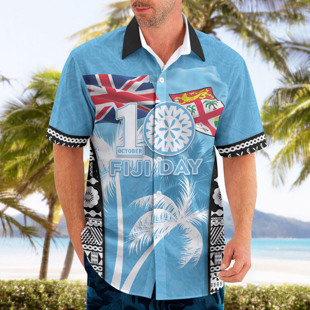 Personalised Fiji Day 2026 Hawaiian Shirt Masi Tapa Pattern With Palm Tree