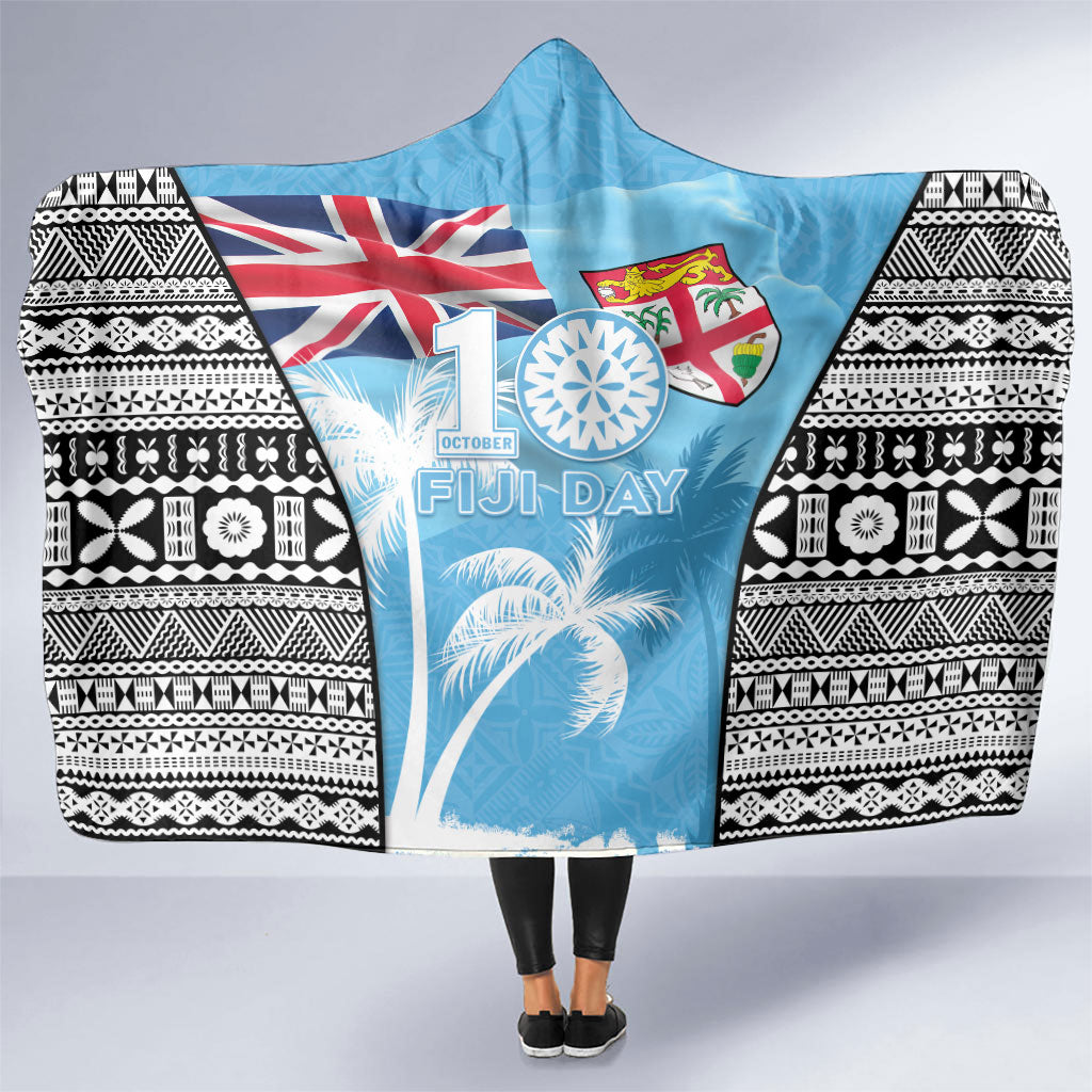 Fiji Day 2026 Hooded Blanket Masi Tapa Pattern With Palm Tree