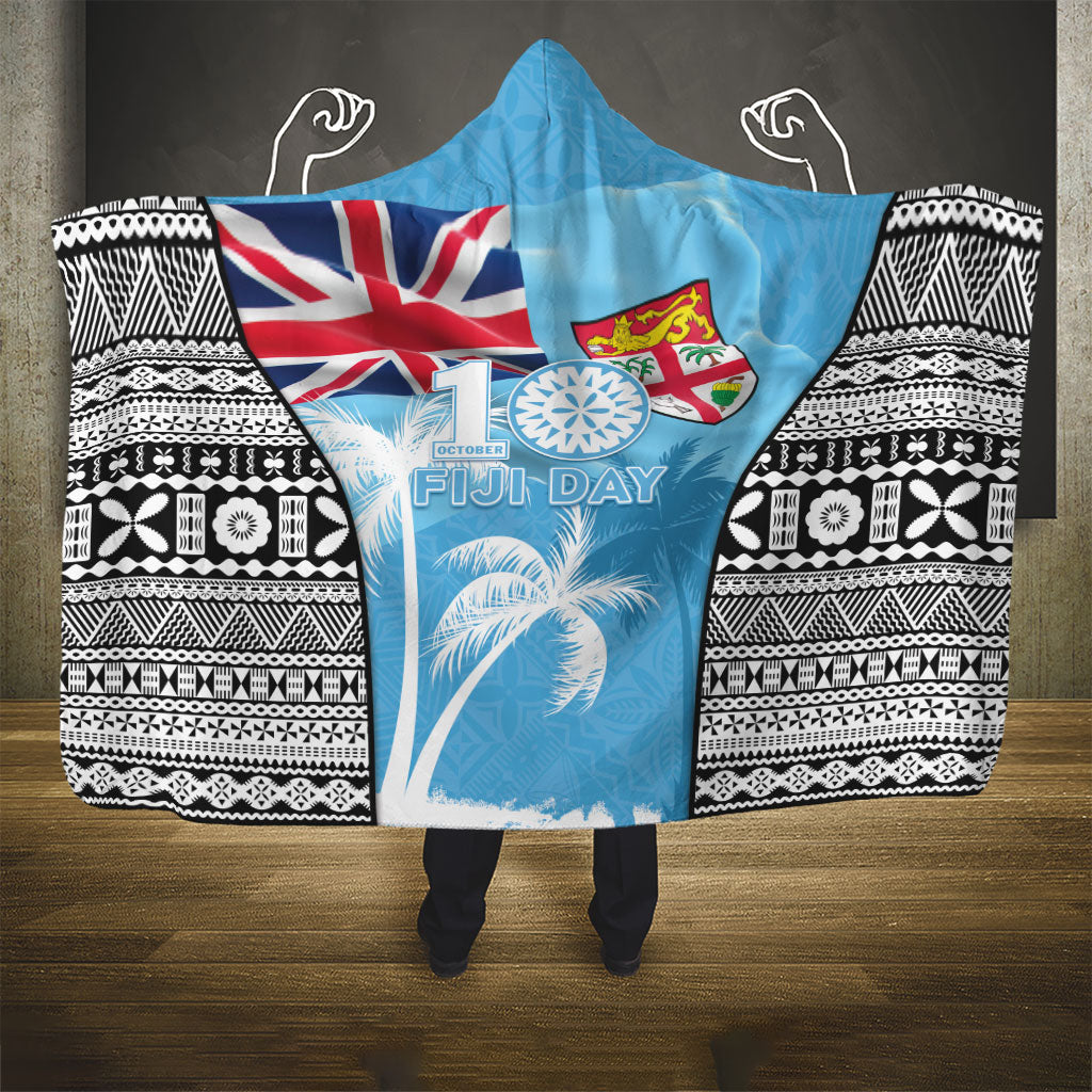 Fiji Day 2026 Hooded Blanket Masi Tapa Pattern With Palm Tree