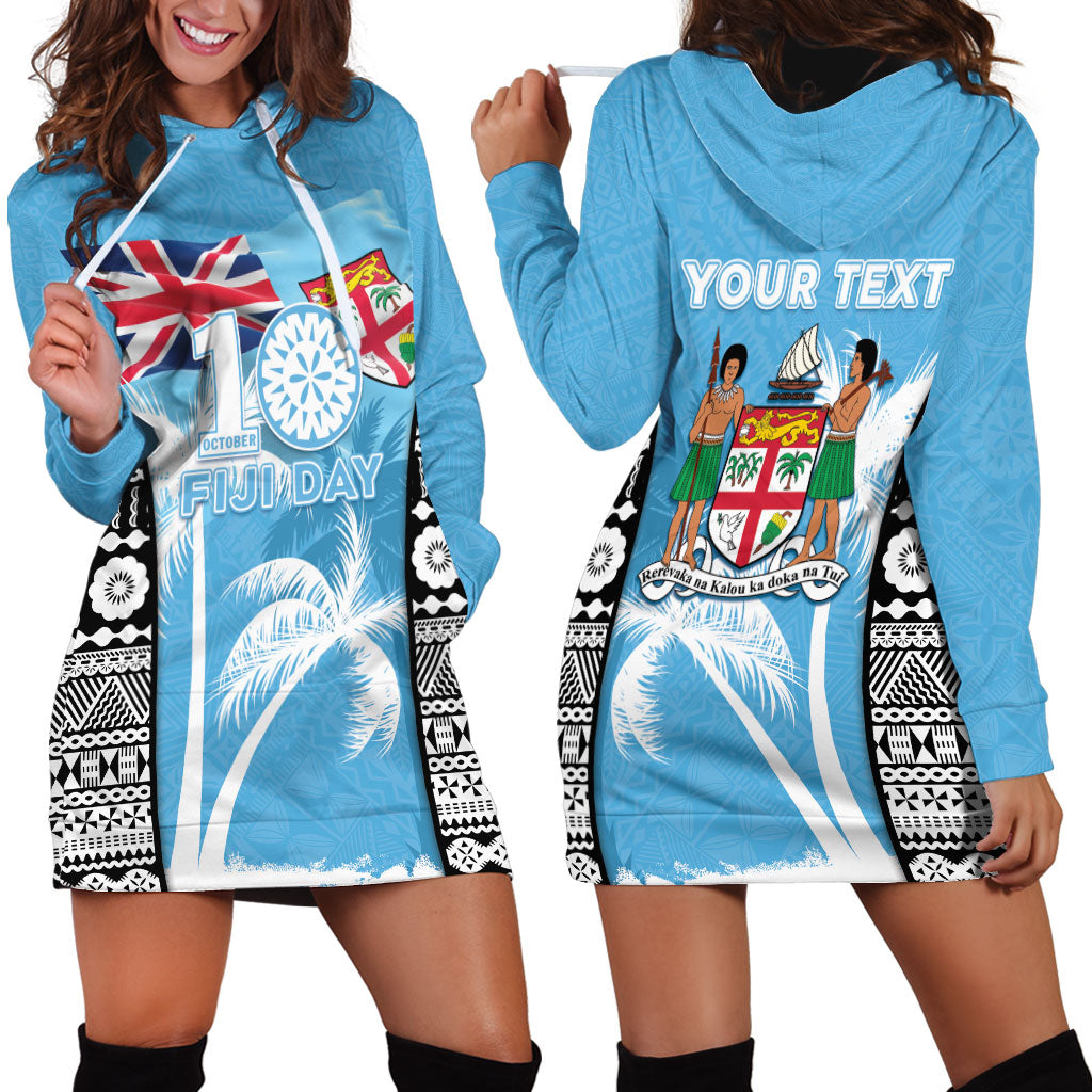 Personalised Fiji Day 2026 Hoodie Dress Masi Tapa Pattern With Palm Tree