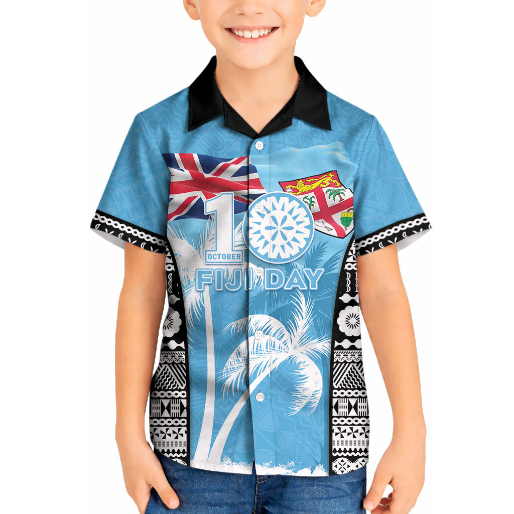 Personalised Fiji Day 2026 Kid Hawaiian Shirt Masi Tapa Pattern With Palm Tree