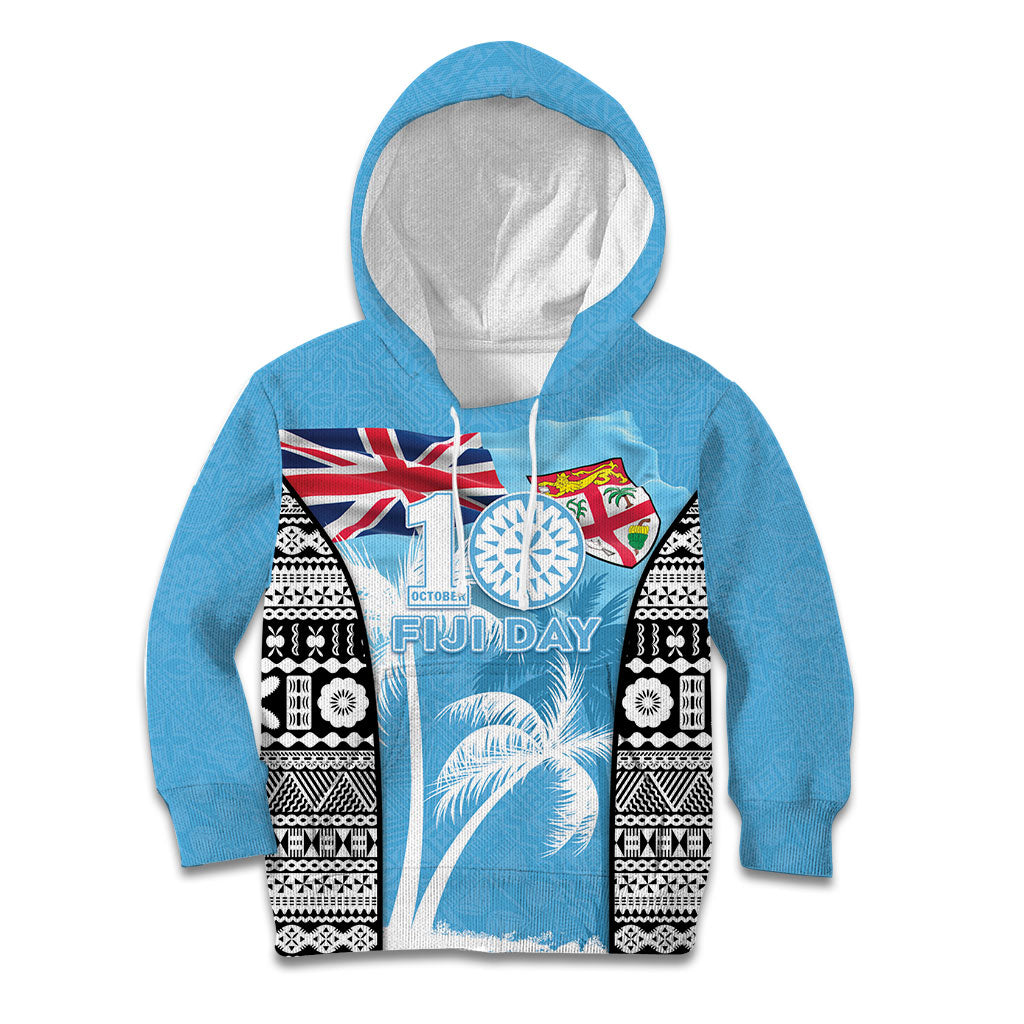 Personalised Fiji Day 2026 Kid Hoodie Masi Tapa Pattern With Palm Tree