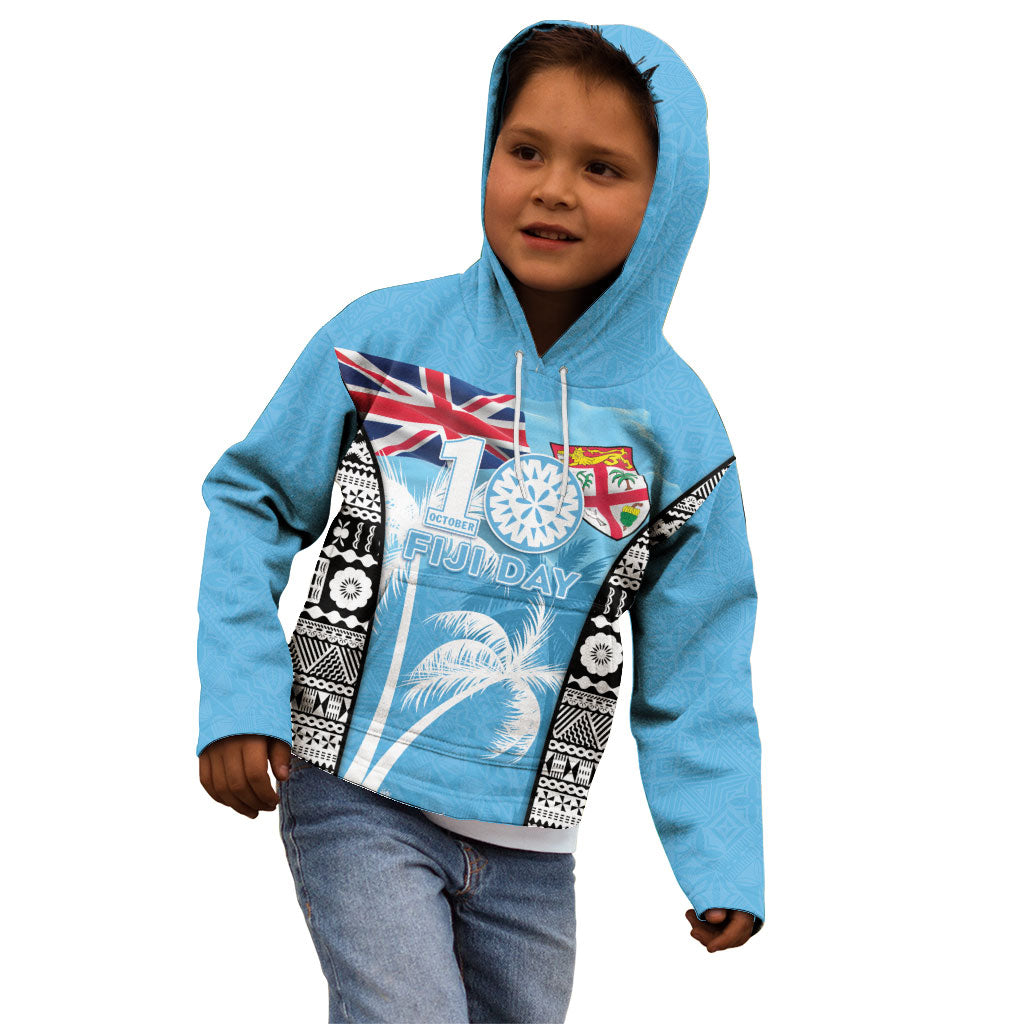 Personalised Fiji Day 2026 Kid Hoodie Masi Tapa Pattern With Palm Tree