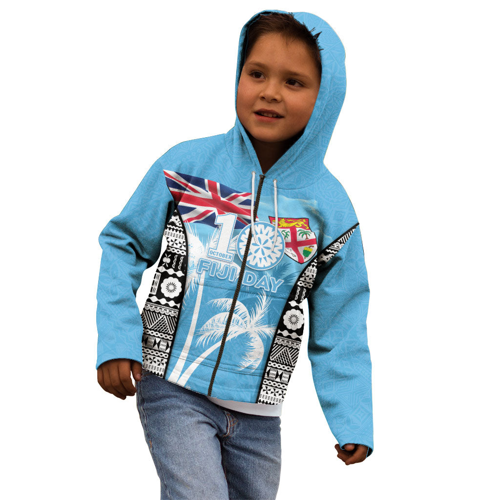 Personalised Fiji Day 2026 Kid Hoodie Masi Tapa Pattern With Palm Tree