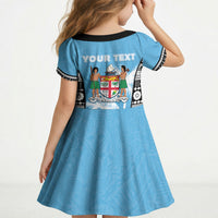 Personalised Fiji Day 2026 Kid Short Sleeve Dress Masi Tapa Pattern With Palm Tree