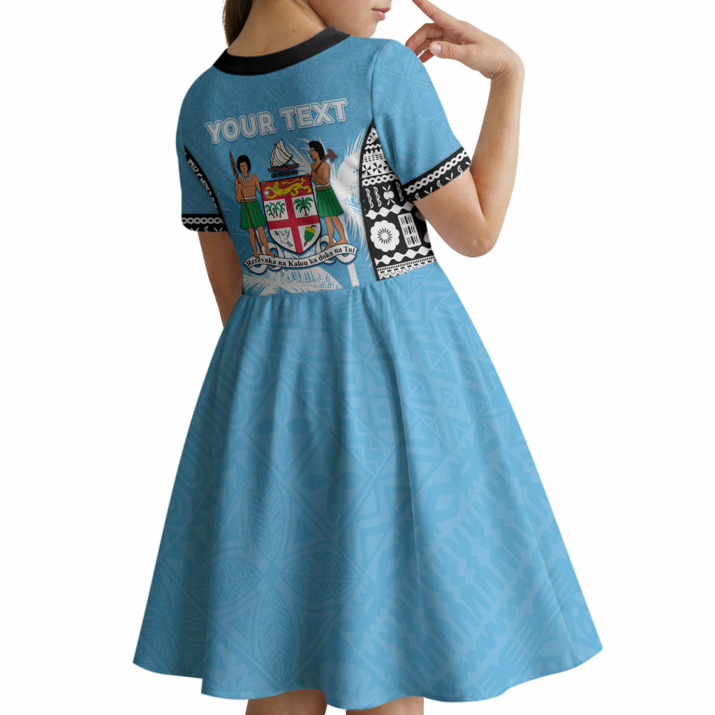 Personalised Fiji Day 2026 Kid Short Sleeve Dress Masi Tapa Pattern With Palm Tree