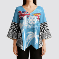 Personalised Fiji Day 2026 Kimono Sleeve Blouse Masi Tapa Pattern With Palm Tree