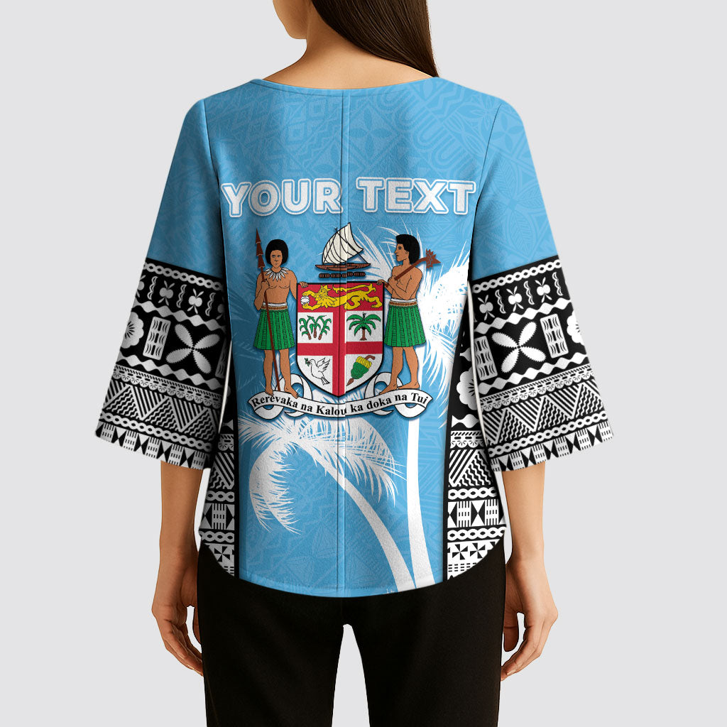 Personalised Fiji Day 2026 Kimono Sleeve Blouse Masi Tapa Pattern With Palm Tree