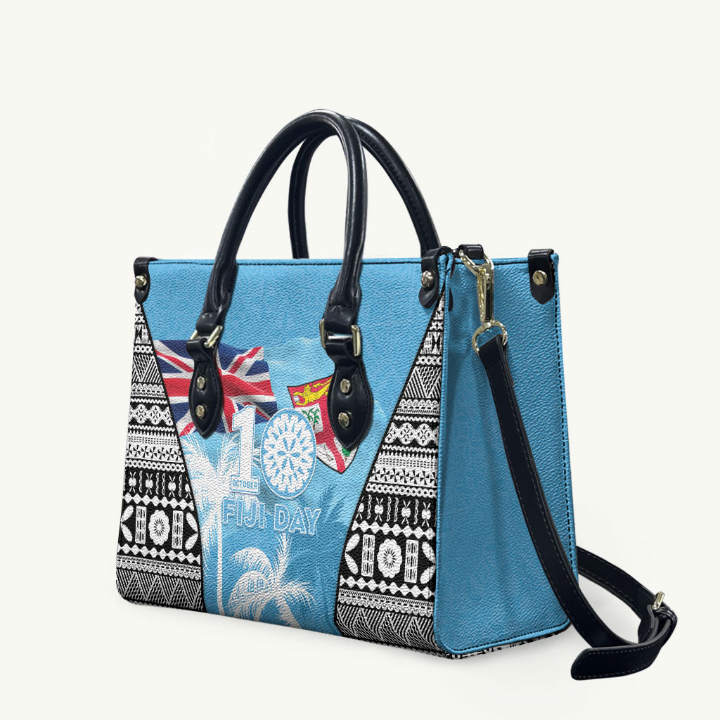Fiji Day 2026 Leather Bag Masi Tapa Pattern With Palm Tree