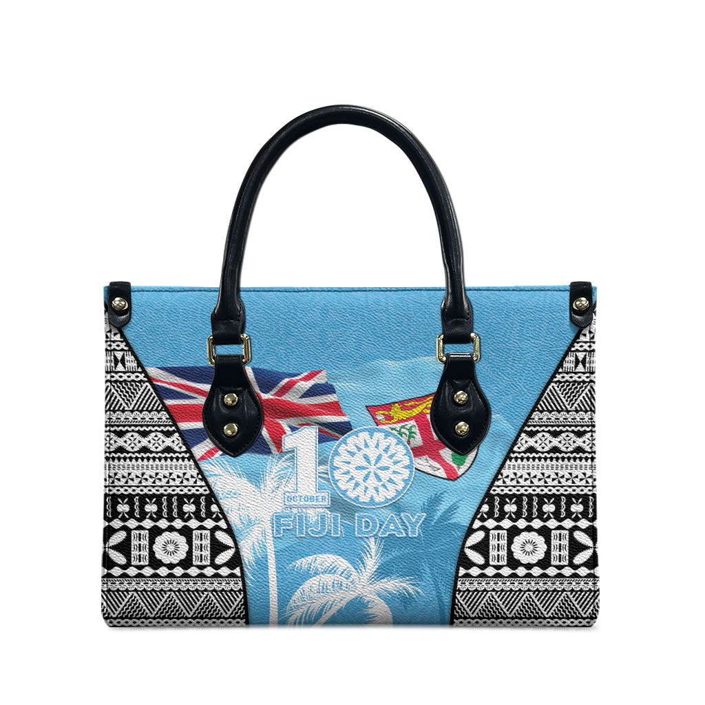 Fiji Day 2026 Leather Bag Masi Tapa Pattern With Palm Tree
