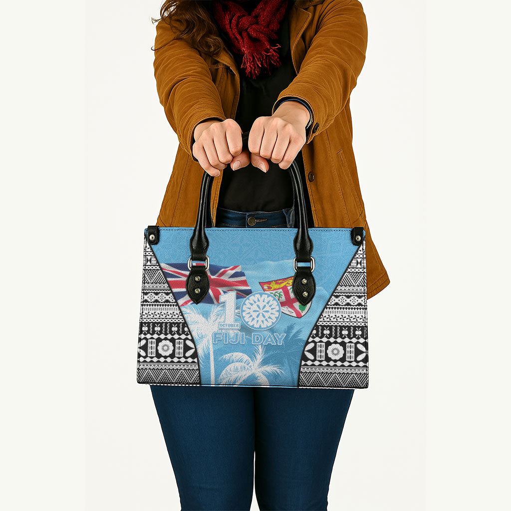 Fiji Day 2026 Leather Bag Masi Tapa Pattern With Palm Tree