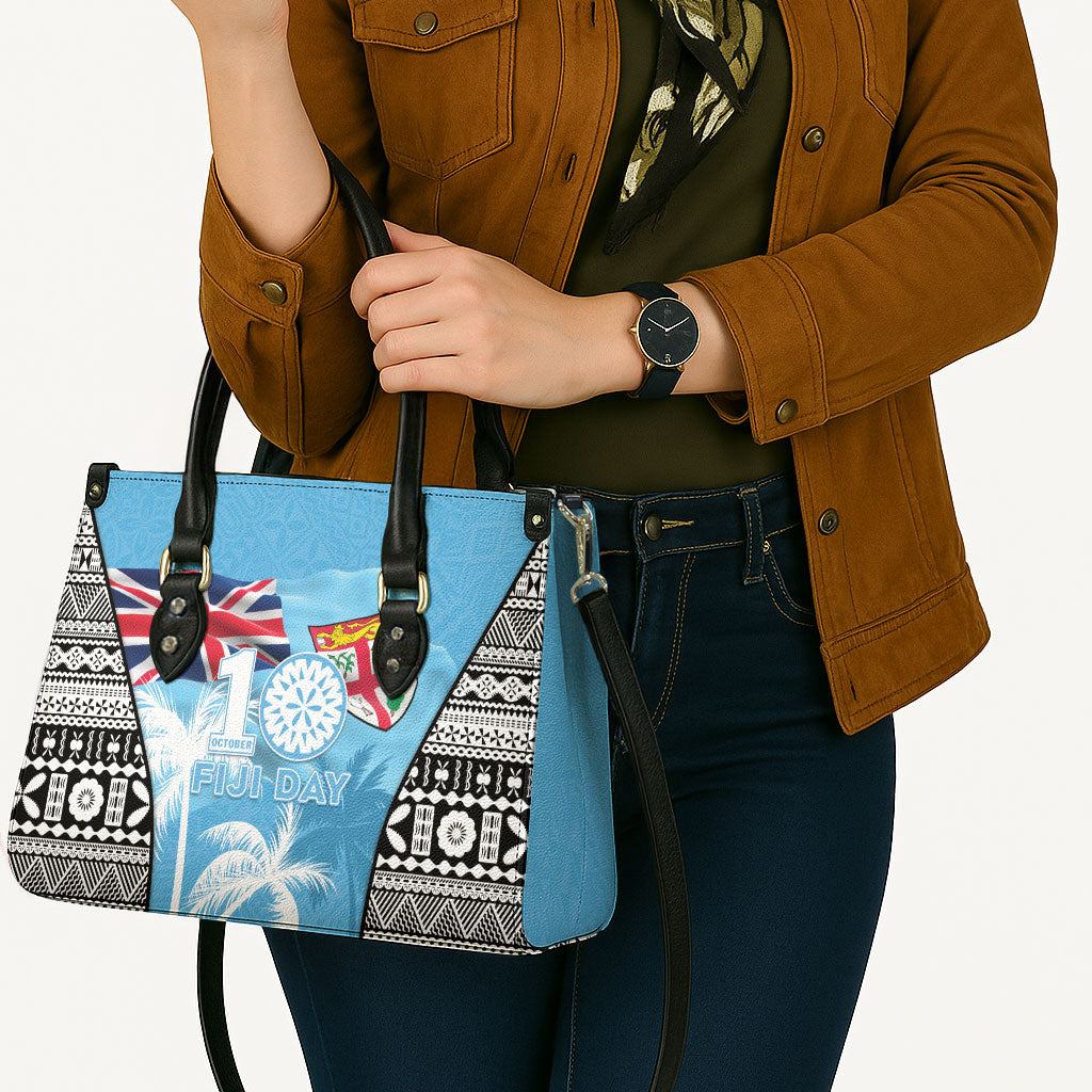 Fiji Day 2026 Leather Bag Masi Tapa Pattern With Palm Tree