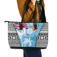 Fiji Day 2026 Leather Tote Bag Masi Tapa Pattern With Palm Tree
