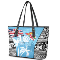 Fiji Day 2026 Leather Tote Bag Masi Tapa Pattern With Palm Tree