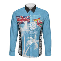 Personalised Fiji Day 2026 Long Sleeve Button Shirt Masi Tapa Pattern With Palm Tree