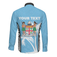 Personalised Fiji Day 2026 Long Sleeve Button Shirt Masi Tapa Pattern With Palm Tree