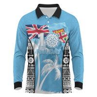 Personalised Fiji Day 2026 Long Sleeve Polo Shirt Masi Tapa Pattern With Palm Tree