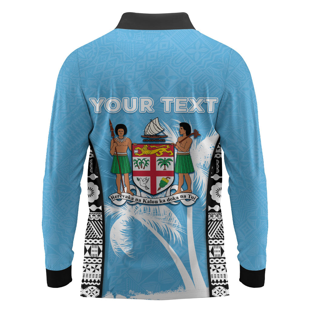 Personalised Fiji Day 2026 Long Sleeve Polo Shirt Masi Tapa Pattern With Palm Tree