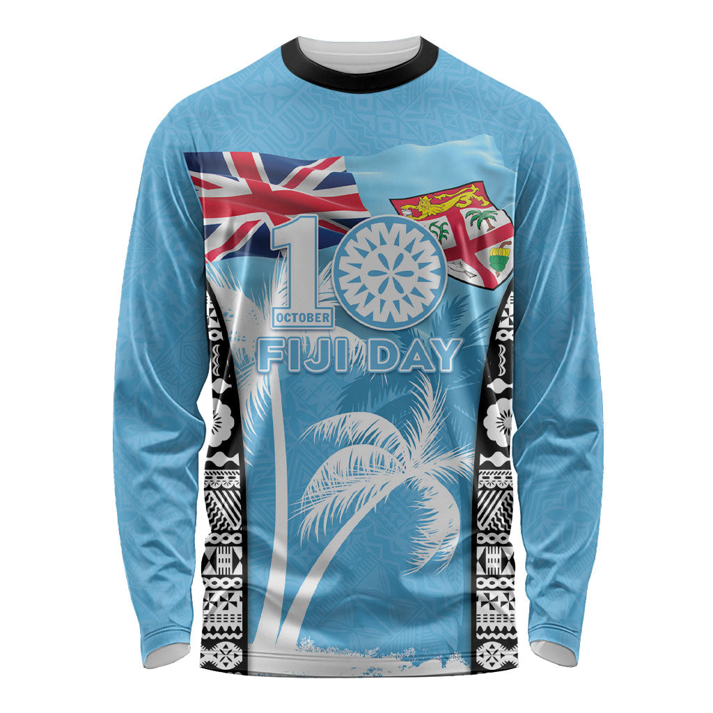 Personalised Fiji Day 2026 Long Sleeve Shirt Masi Tapa Pattern With Palm Tree