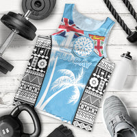 Personalised Fiji Day 2026 Men Tank Top Masi Tapa Pattern With Palm Tree