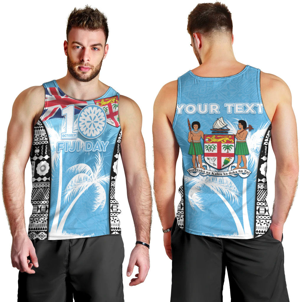Personalised Fiji Day 2026 Men Tank Top Masi Tapa Pattern With Palm Tree