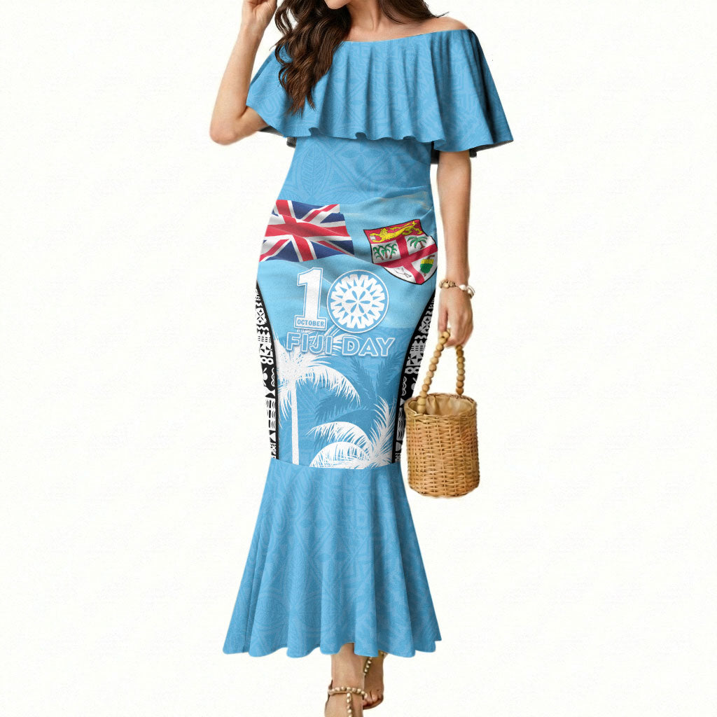Personalised Fiji Day 2026 Mermaid Dress Masi Tapa Pattern With Palm Tree