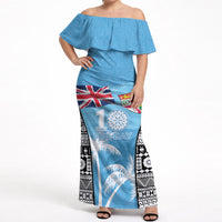 Personalised Fiji Day 2026 Off Shoulder Maxi Dress Masi Tapa Pattern With Palm Tree