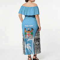 Personalised Fiji Day 2026 Off Shoulder Maxi Dress Masi Tapa Pattern With Palm Tree