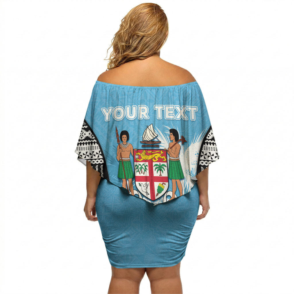 Personalised Fiji Day 2026 Off Shoulder Short Dress Masi Tapa Pattern With Palm Tree
