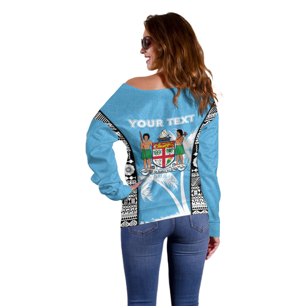 Personalised Fiji Day 2026 Off Shoulder Sweater Masi Tapa Pattern With Palm Tree