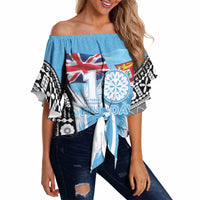 Personalised Fiji Day 2026 Off Shoulder Wrap Waist Top Masi Tapa Pattern With Palm Tree