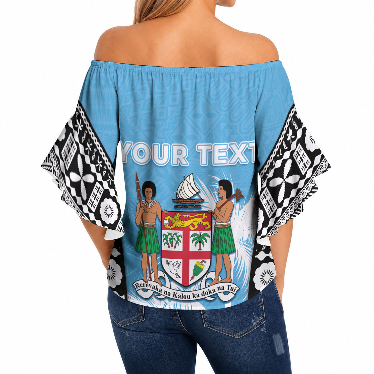 Personalised Fiji Day 2026 Off Shoulder Wrap Waist Top Masi Tapa Pattern With Palm Tree