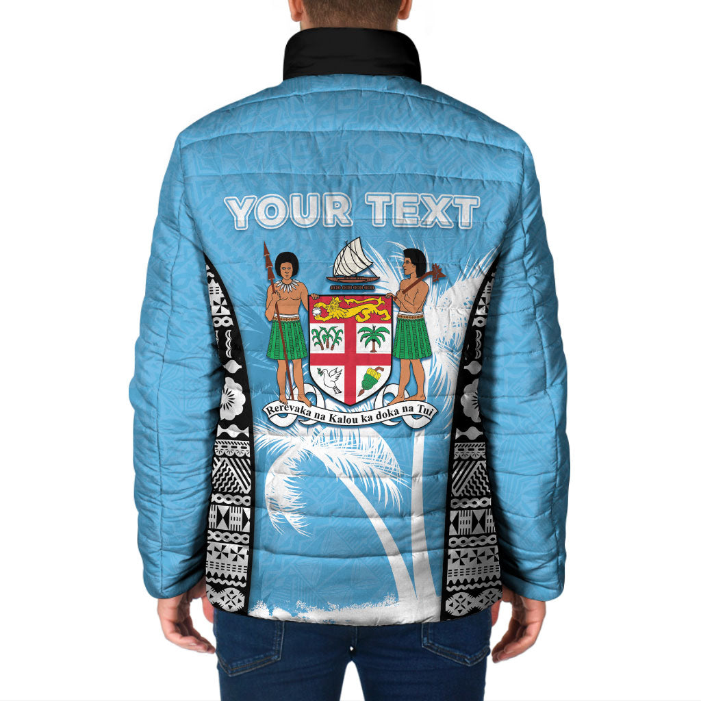 Personalised Fiji Day 2026 Padded Jacket Masi Tapa Pattern With Palm Tree