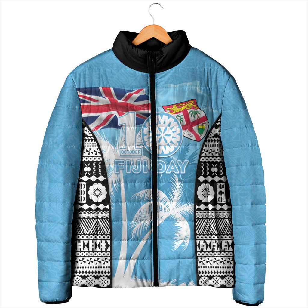 Personalised Fiji Day 2026 Padded Jacket Masi Tapa Pattern With Palm Tree