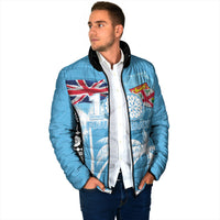 Personalised Fiji Day 2026 Padded Jacket Masi Tapa Pattern With Palm Tree