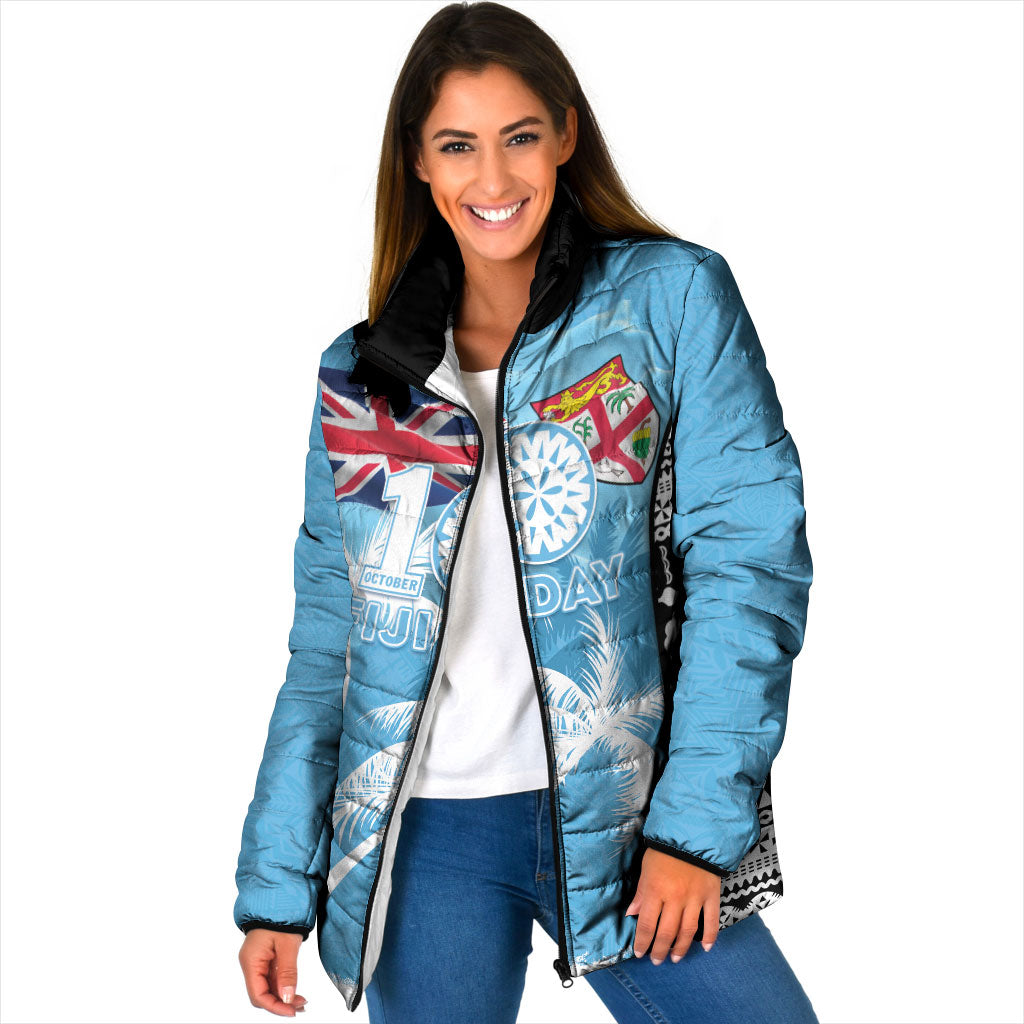Personalised Fiji Day 2026 Padded Jacket Masi Tapa Pattern With Palm Tree