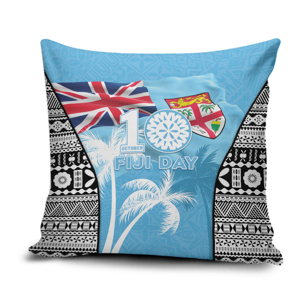 Fiji Day 2026 Pillow Cover Masi Tapa Pattern With Palm Tree