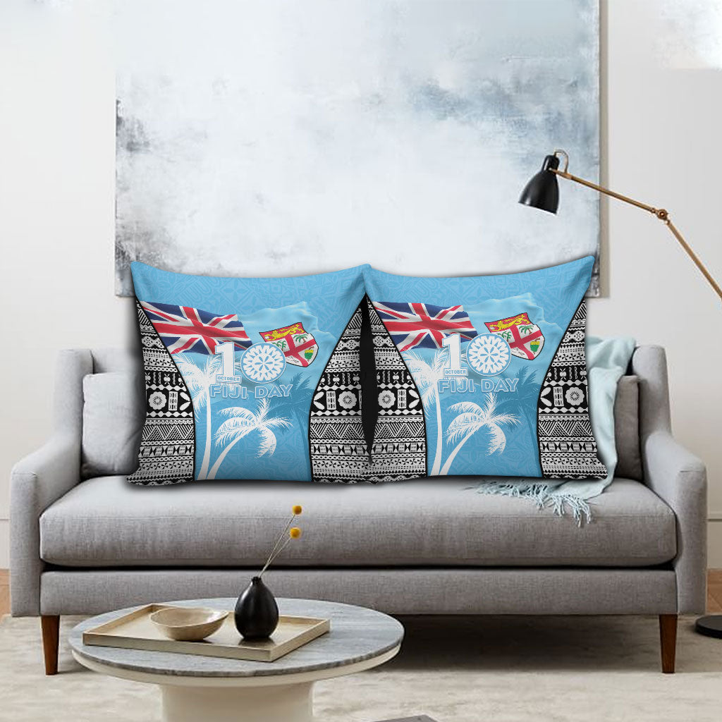 Fiji Day 2026 Pillow Cover Masi Tapa Pattern With Palm Tree