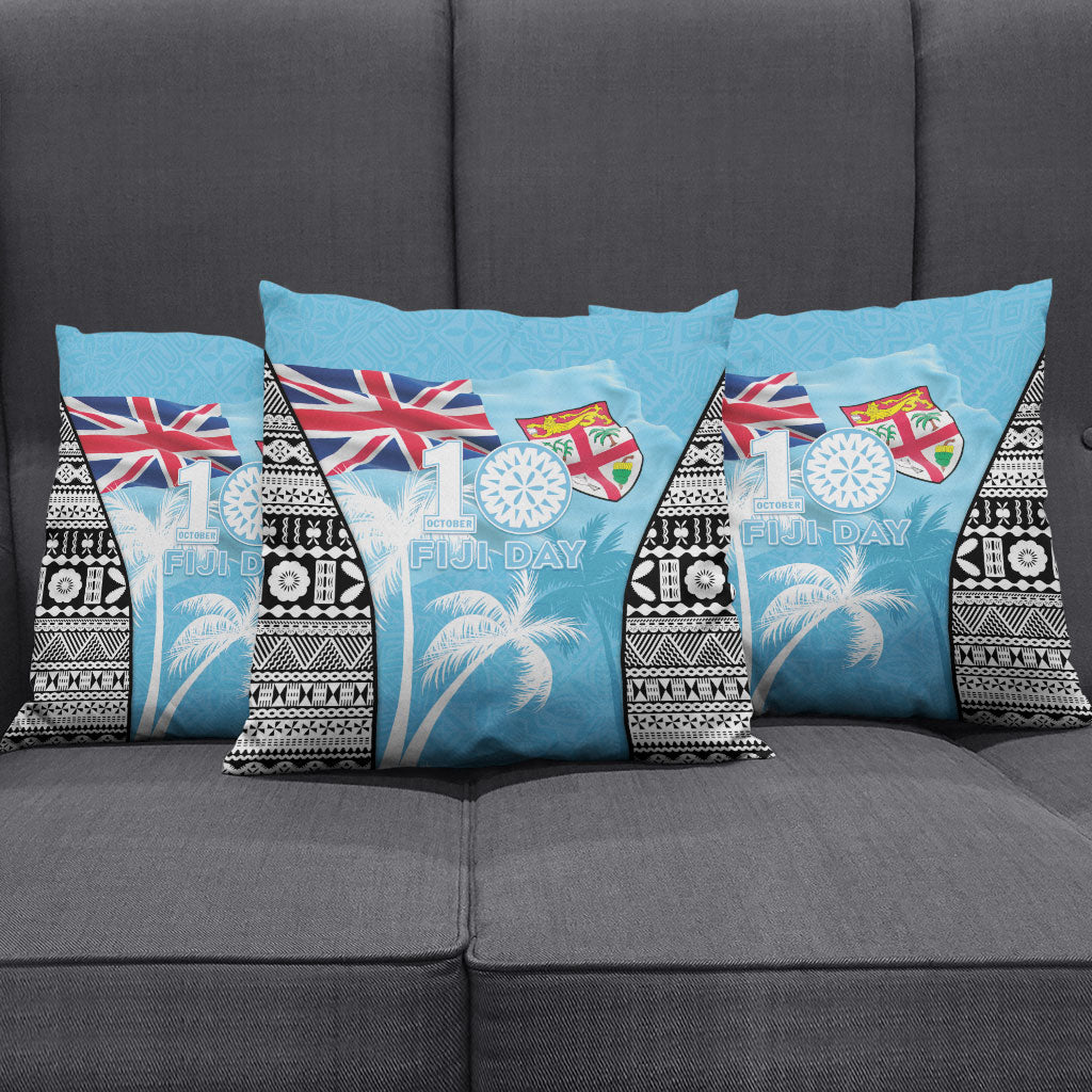 Fiji Day 2026 Pillow Cover Masi Tapa Pattern With Palm Tree
