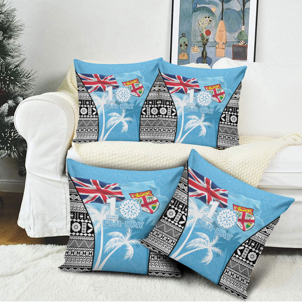 Fiji Day 2026 Pillow Cover Masi Tapa Pattern With Palm Tree