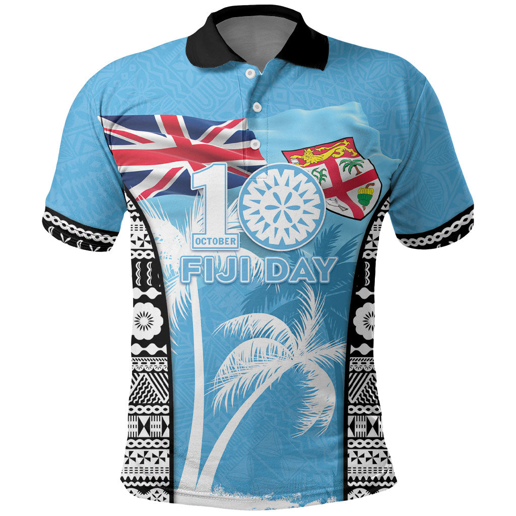 Personalised Fiji Day 2026 Polo Shirt Masi Tapa Pattern With Palm Tree