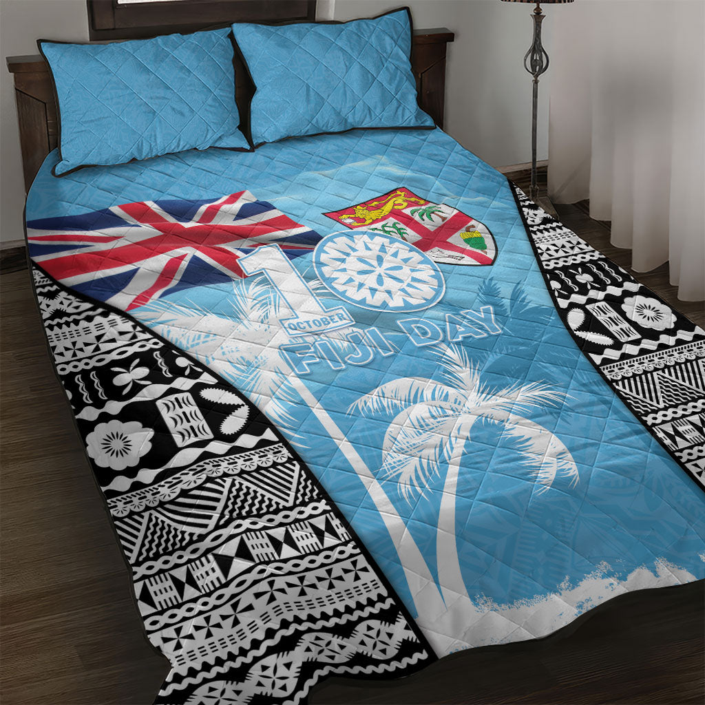 Fiji Day 2026 Quilt Bed Set Masi Tapa Pattern With Palm Tree